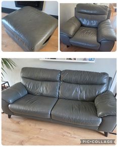 DFS Leather Sofa, Armchair and Ottoman Set