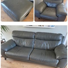 DFS Leather Sofa, Armchair and Ottoman Set