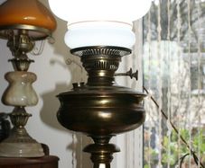 Vintage 1800s Oil Lamp Converted To Electric Oil Gwtw Table Lamp With Milk Glass Shade H-22"