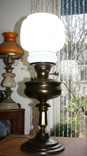 Vintage 1800s Oil Lamp Converted To Electric Oil Gwtw Table Lamp With Milk Glass Shade H-22"