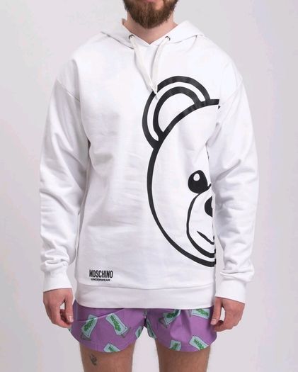 MOSCHINO UNDERWEAR Leisure Hoodie White Teddy Printed