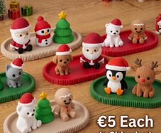 Christmas themed miniature figures on trays