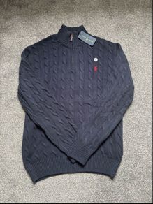 Navy Ralph Lauren Cable Knit Quarter Zip - Size L Men