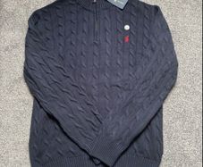 Navy Ralph Lauren Cable Knit Quarter Zip - Size L Men