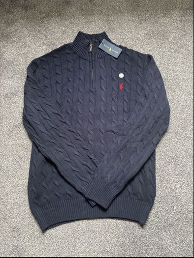 Navy Ralph Lauren Cable Knit Quarter Zip - Size L Men