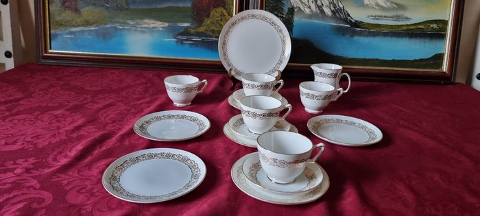 16 Piece Royal Stafford Bone China White With Gold Part Tea Set Made In England
