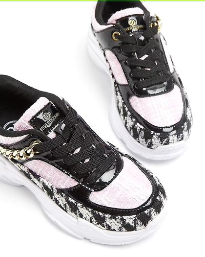River Island Girls Black Boucle Chain Trainers size 5