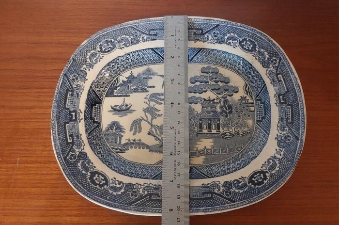 Beautiful Antique Blue and White Transferware Willow Pattern Small Platter, by D. Methven & Sons, Kirkaldy, Scotland, Circa 1847-1864
