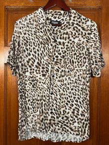 Jaded Shirt Unisex Mens Size Small Leopard Print Viscose Cheetah Jaguar Short sleeve Animal Camp Collar