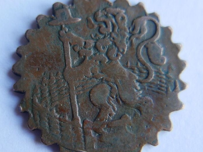 Rare 1680 Netherlands Holland VOC 1 Duit Singing Lion Copper Coin