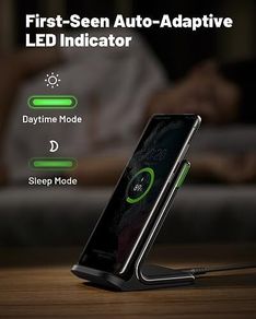Wireless Charger Stand, 15W Qi Fast Charging Dock Phone Charger, Adaptive LED Wireless Charging Station for iPhone 16 15 14 13 12 11 9 8 XR, Samsung S22 S21 S10 S9, LG V40 G8, Pixel 8 7 6 etc.