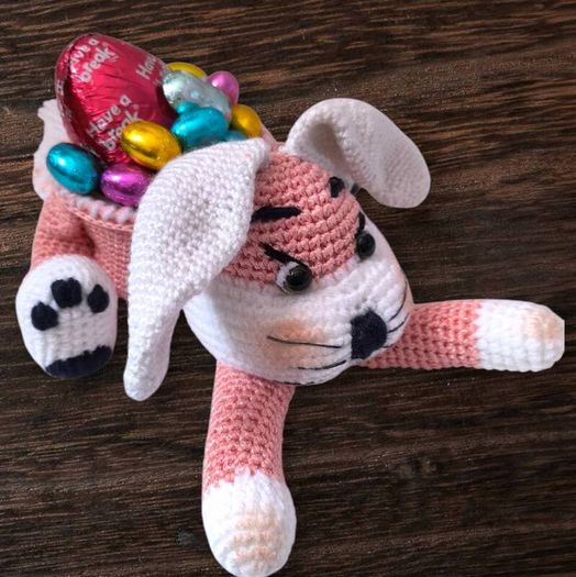 Handmade Crochet Bunny Basket Easter Gift Organizer No Contents