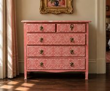 Pink solid wood vintage chest of drawers
