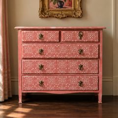 Pink solid wood vintage chest of drawers