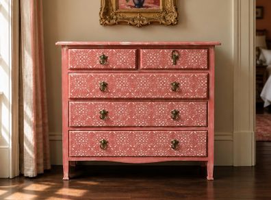 Pink solid wood vintage chest of drawers