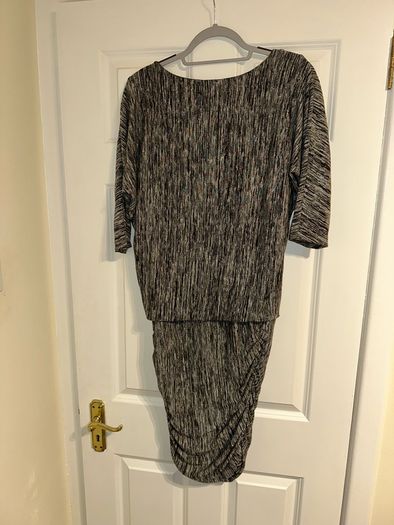 New Mint Velvet Midi Dress in Grey and White - Size UK 10