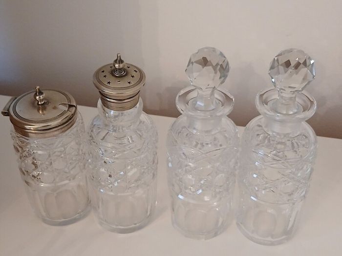 Silver Plated & Crystal Cruet Condiments Set