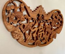 Unique Hand Carved Chinese Wood Plaque Good Fortune and Wealth Symbols