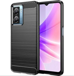 Black Shockproof Case For OPPO A77 5G Carbon Fibre Effect Back Cover