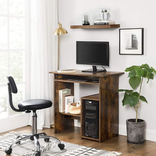 _Desk, Computer Table, Workstation, with Stand and Shelf, Central Unit Compartment, for Small Space, Easy Assembly, 80 x 45 x 74 cm, Rustic Brown