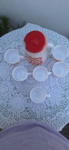 Vintage  1970s Arcopal France Milk Glass Jug and Cups Set