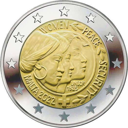Malta 2 Euro Commemorative Coin 2022 - UN Security Council Resolution on Women, Peace and Security. Uncirculated.