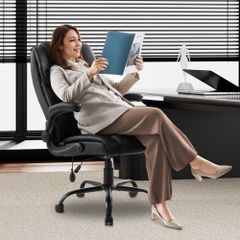 Executive Chair, High Back Office Chair with Flip-up Armrests & Lumbar Support, Ergonomic Desk Chair Adjustable Tilt & Height, PU Leather Swivel Rolling Chair for Working, Study, Gaming, Black