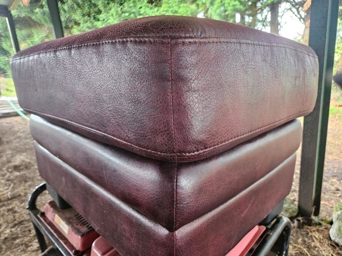 Burgundy Leather Ottoman.