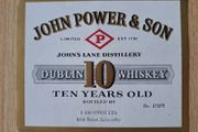 Vintage  John Power &amp; Son 10 years old Dublin whiskey label No3