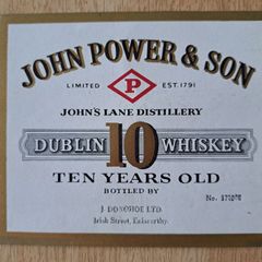 Vintage  John Power & Son 10 years old Dublin whiskey label No3