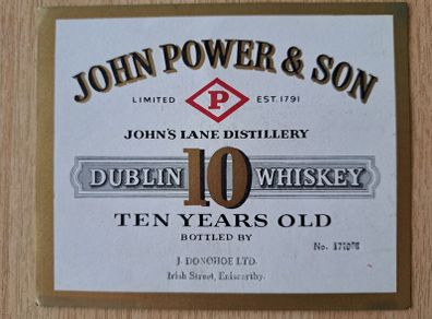 Vintage  John Power & Son 10 years old Dublin whiskey label No3