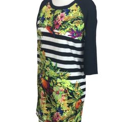 Vero Moda Ladies Black Multicoloured Floral Parrot Print Tunic Dress M Uk 12 Includes Postage