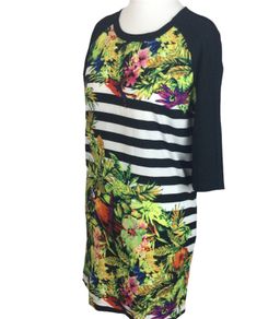 Vero Moda Ladies Black Multicoloured Floral Parrot Print Tunic Dress M Uk 12 Includes Postage