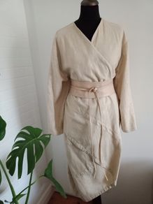 STAFF Hand made linen coat or dress , kimono one size 12- 14 - 16