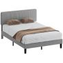 140 x 190 cm Bed Frame, Wooden Slatted Base, Adjustable Headboard, Padded Double Bed in Corduroy Velvet, Gray Image 4