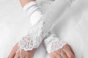 Classy White Gloves with Sparkly Beads &amp; Lace