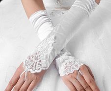 Classy White Gloves with Sparkly Beads & Lace