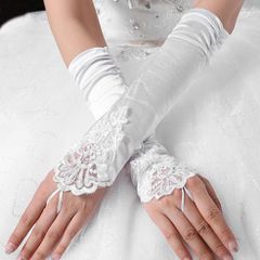 Classy White Gloves with Sparkly Beads & Lace