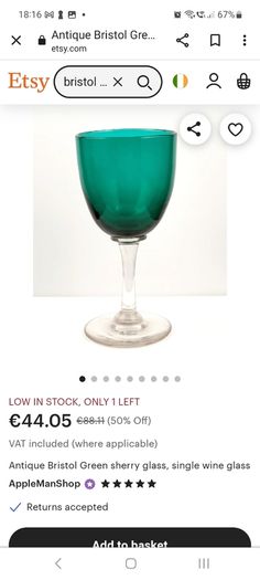 Amazing Set of Six Antique Hand-Blown Bristol Green Sherry Glasses, Stunning Teal Green Bowls with Clear Stems, circa 1890, Capacity 80mls