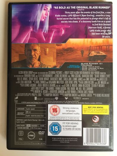 Blade Runner 2049 [2017] Ryan Gosling, Robin Wright, Ana De Armas, Jared Leto & Harrison Ford [Movie DVD]