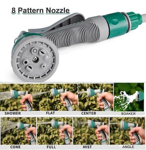 12m Water Pipe +2m Leader Hose, Hose Pipe Reel with 8 Adjustable Spray Gun Nozzles, Manual Retractable Garden Water Hose Reel,Outdoor Hose Reel Set for Garden Patios,Balconies