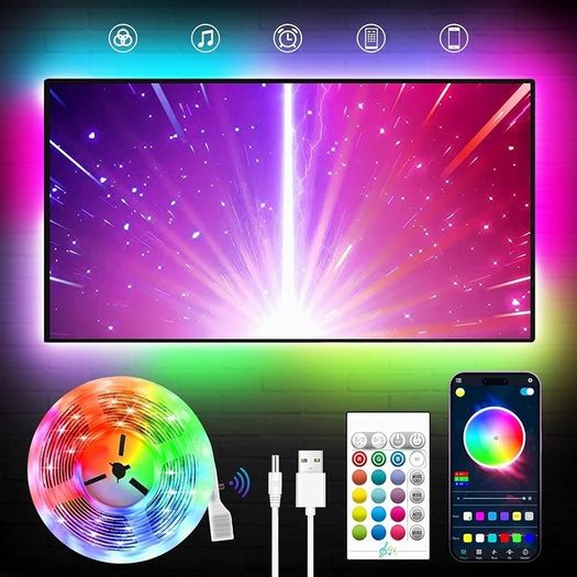 Backlight, 23ft Lights for 70-100 Inch, RGB With Remote, Music Sync Bluetooth APP Control Strip USB Powered for Bedroom/Gaming Room