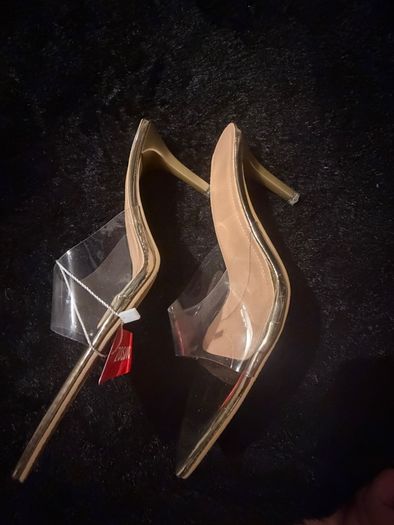 Gold & Clear Pointed Toe Heels Size 41 (Fits 40,40.5)