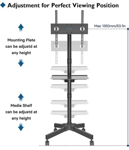 Mobile TV Stand on Wheels for 23-55 inch Plasma/LCD/LED TVs, Portable TV Stand with Laptop Shelf, Height Adjustable Wheeled Rolling TV Cart Trolly up to 25kg, Max. VESA 400x400mm (FREE POSTAGE)