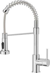 Kitchen Tap, Spring Kitchen Sink Mixer Taps, Commercial Faucet Single Handle Lever, High Arc Swivel 360 with 2 Spray Mode, Polished Chrome