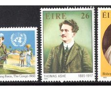1985 Ireland Anniversaries; Anniversary of First Irish UN Peacekeeping Force, Thomas Ashe & George Berkeley Commemorative Stamps Mint Never Hinged (MNH)
