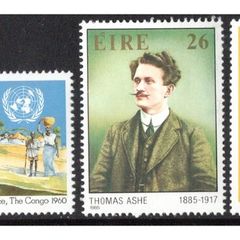 1985 Ireland Anniversaries; Anniversary of First Irish UN Peacekeeping Force, Thomas Ashe & George Berkeley Commemorative Stamps Mint Never Hinged (MNH)