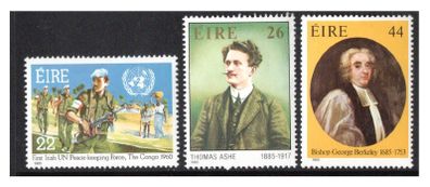 1985 Ireland Anniversaries; Anniversary of First Irish UN Peacekeeping Force, Thomas Ashe & George Berkeley Commemorative Stamps Mint Never Hinged (MNH)