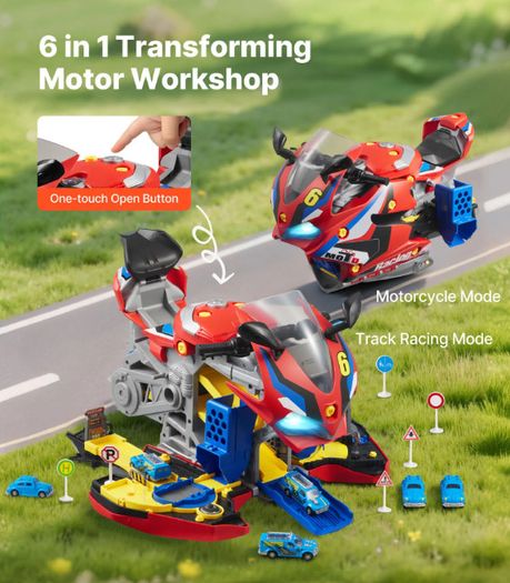 Kids Motorcycle Engine Mechanic Workshop Toy 25 Piece STEM Repair & Racing Set