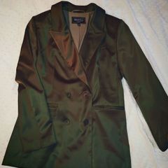 Olive Green Satin Oversized Blazer